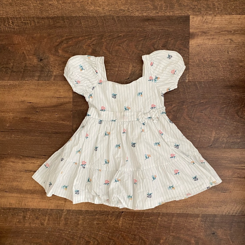 Janie and Jack White Floral Stripe Puff-Sleeve Dress size 4